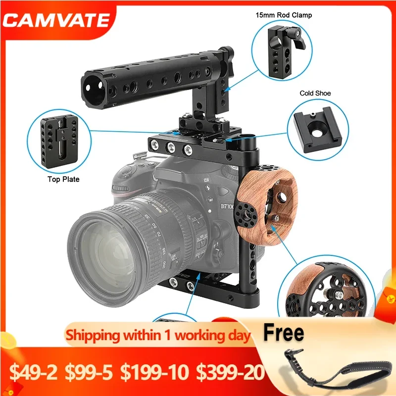 

CAMVATE Universal Camera Cage Rig With Top and Left Side Handle & Shoe Mount Adapter For DSLRs Canon, Nikon, Sony, Panasonic