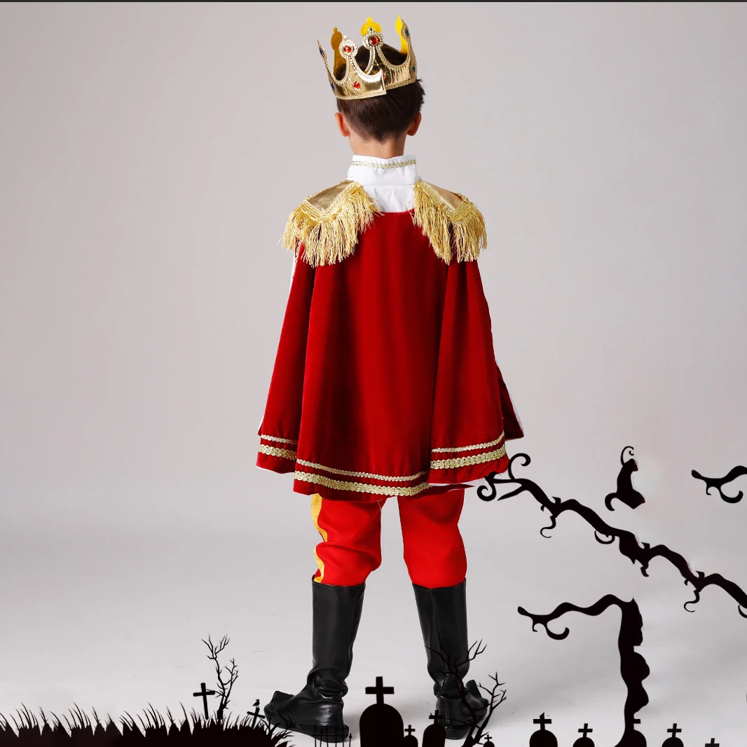 2026 Prinzenkostüm 7-teiliges Set Jungen Königliches Outfit Hemd+Krone+Szepter+Umhang+Gürtel+Hose+Stiefel für Kinder von 2-10 Jahren Halloween-Kostüm – Detail 5