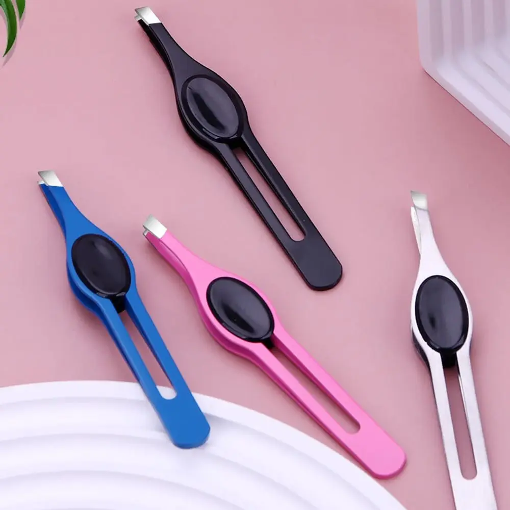 Colorful Stainless Steel Tweezer Hair Removal Non-slip Handle Slanted Eye Brow Clips Wear-resistant Durable Makeup Tool Women