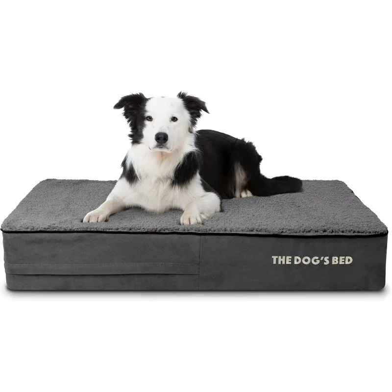 

Memory Foam Dog Bed, Large Grey Plush 40x25, Pain Relief , Calming, Waterproof Washable Cover
