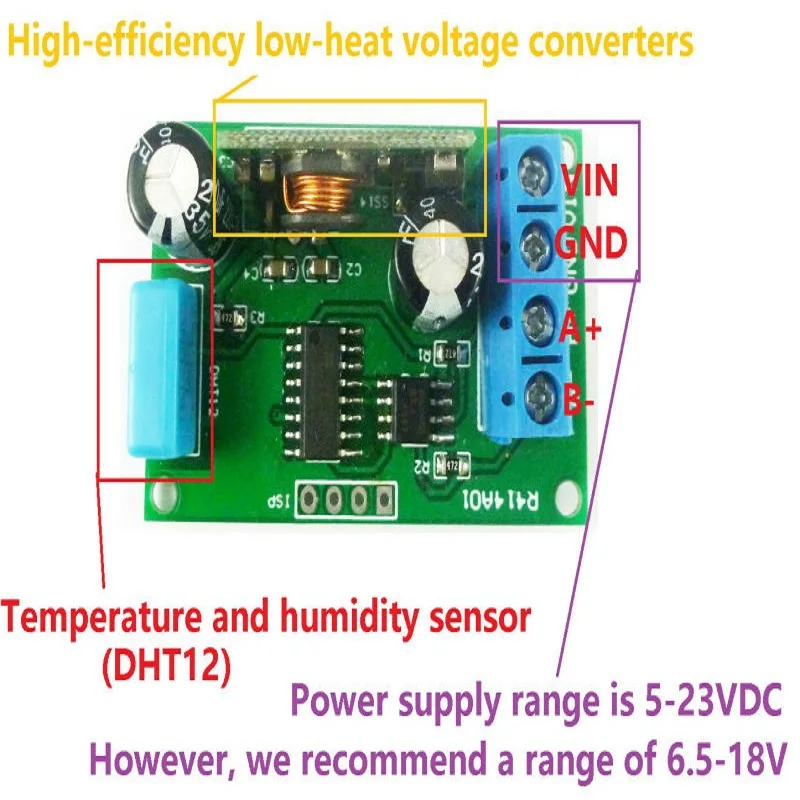 Integrated  DC 5V-23V RS485 Modbus Rtu Temperature & Humidity Sensor Remote Acquisition Monitor