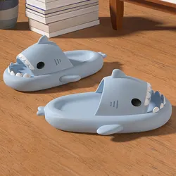 Shevalues Lovely Shark Slippers For Women Outdoor Couple Flats Shoes Men Bathroom Anti-skid Slippers Fashion Beach Shark Sandals