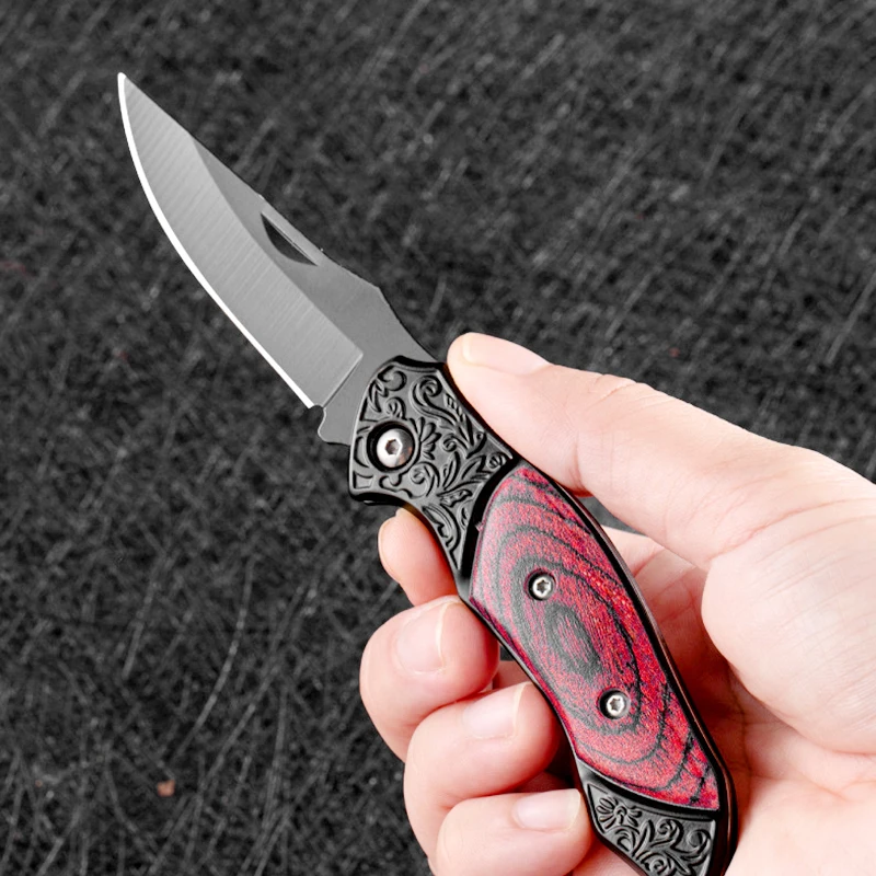 Portable Outdoor Texture Red Handle Folding Knife Emergency Self Defense Camping Stainless Steel Fruit Knife EDC Unboxing Knife