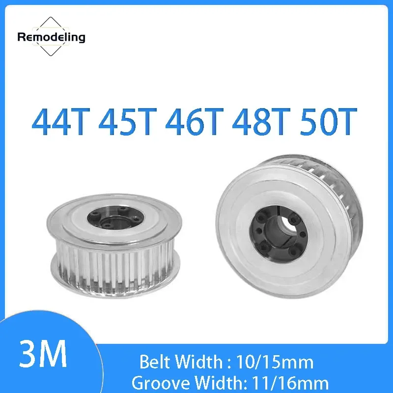 

1pcs HTD 3M Timing Pulley Keyless 44T 45T 46T 48T 50T Bushing Bore 5mm-20mm Synchronous Wheel For Belt Width 10/15mm Pitch 3mm