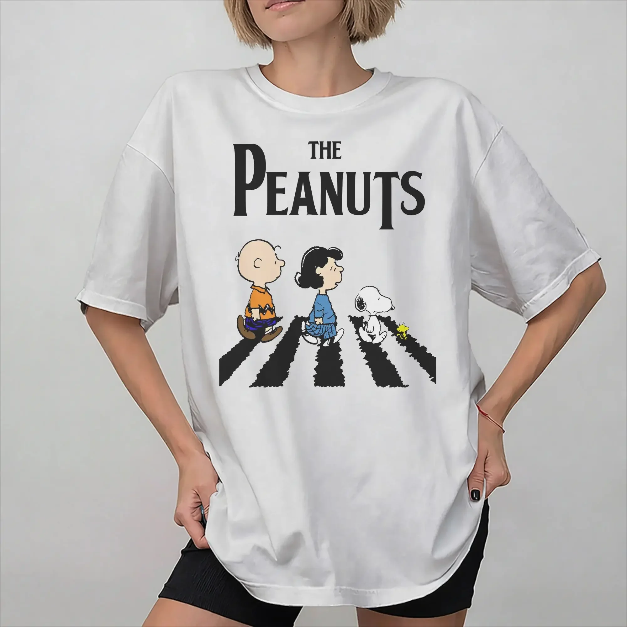 Grafikdruck, Snoopy-Cartoon-Hund-Motiv, T-Shirt für Damen, Herren und Kinder, aus reiner Baumwolle, kurzärmeliges Kleidungsstück. – Detail 14