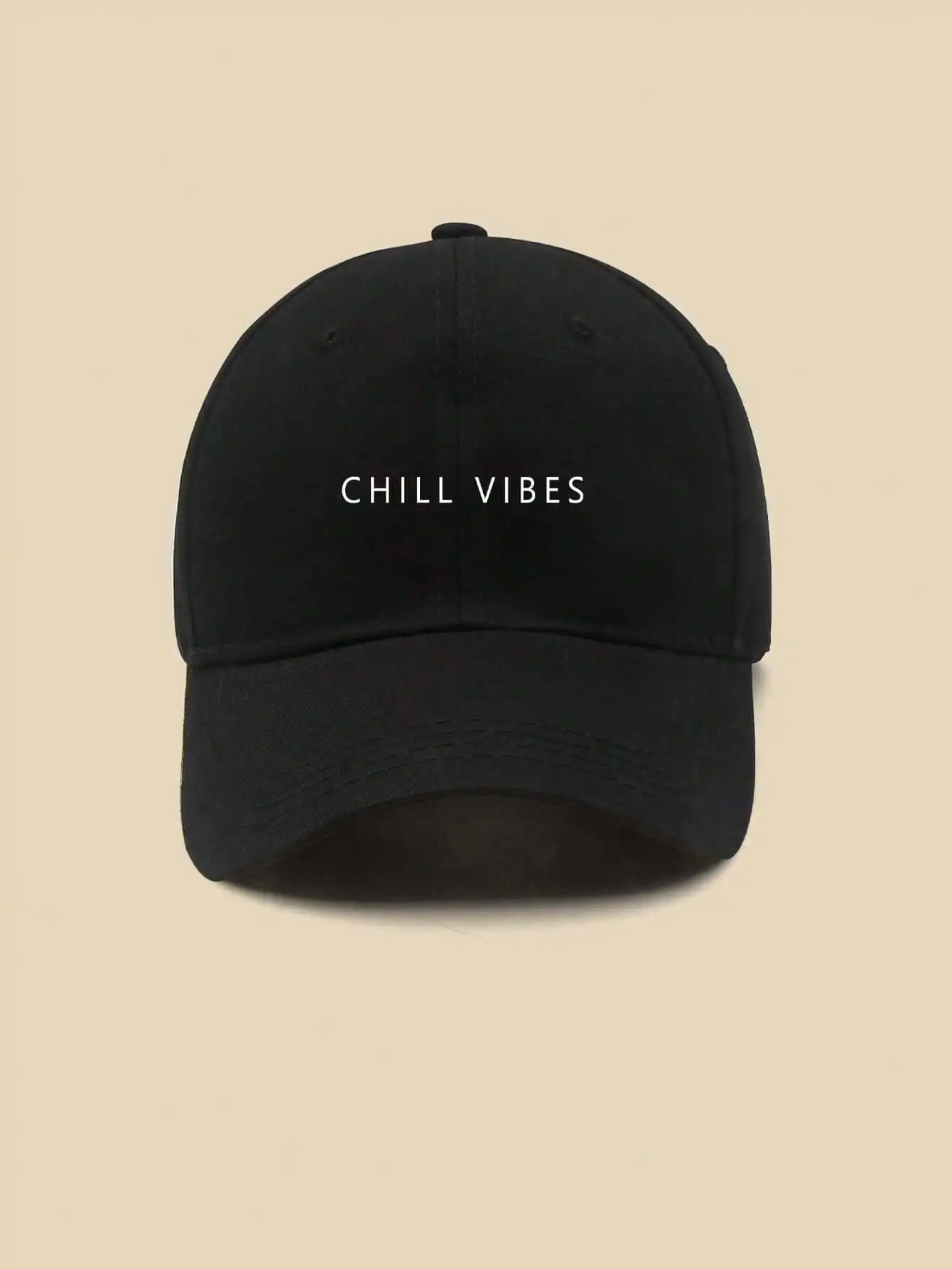 1pc Chill Vibes Printed Black Adjustable Baseball Cap Minimalist Cotton Casual Dad Hat Outdoor Sun Protection Headwear Gift For Women sc260506152595200843314