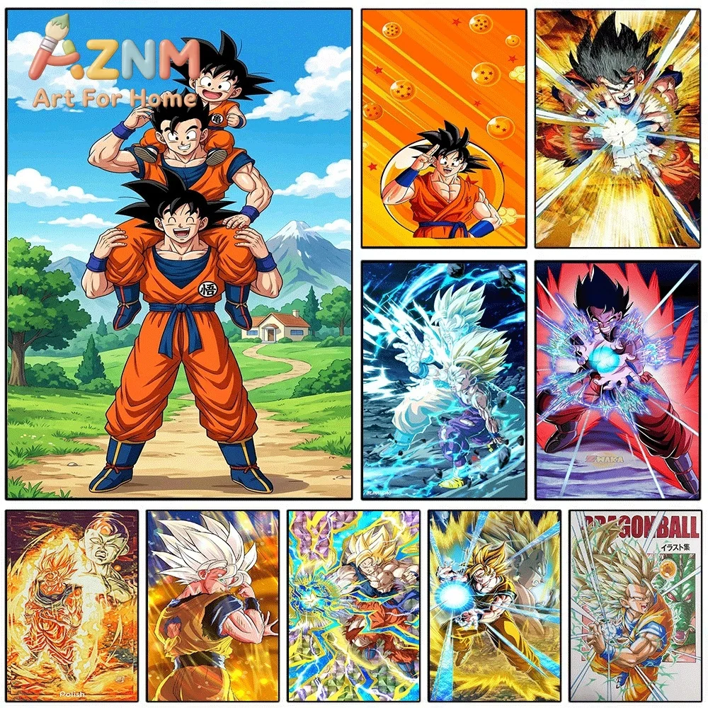 Dragon Ball Z Goku Gohan Goten Family Super Saiyan Anime Canvas Wall Art Unframed Single Print Home Decor Poster Bedroom Gift