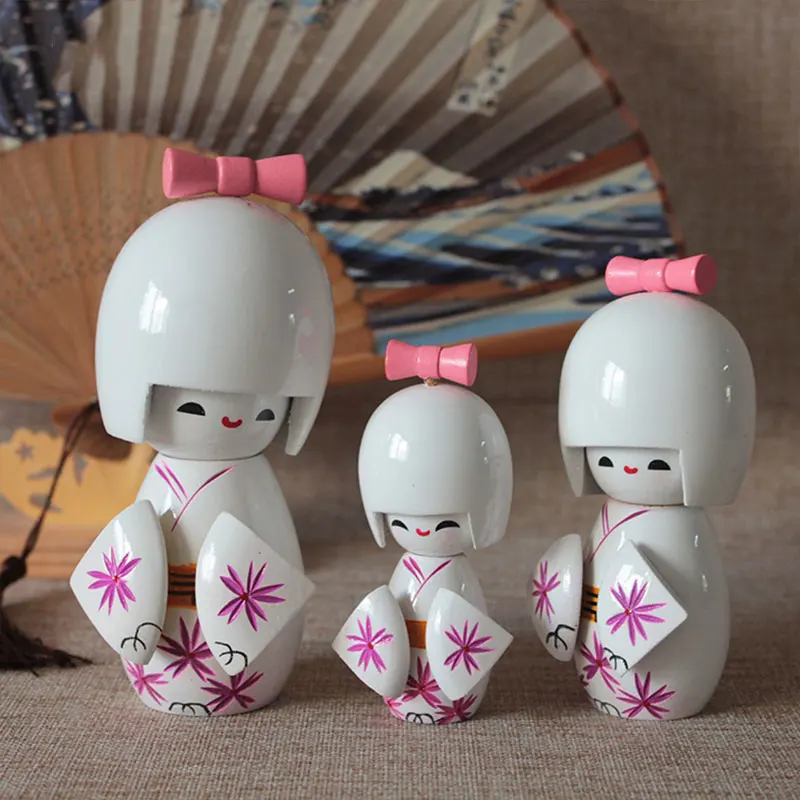 3 unids/set figura de kimono de Geisha japonesa estatua de chica Kokeshi asiática figura de juguete adornos de decoración Oriental tradicional de madera