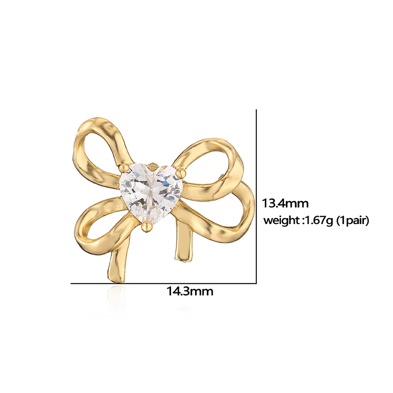 HECHENG, Exquisite and Sweet Butterfly Knot Heart Set CZ Stone Sparkling Women's Jewelry Earrings 1 Pair of Two Colors to Choose