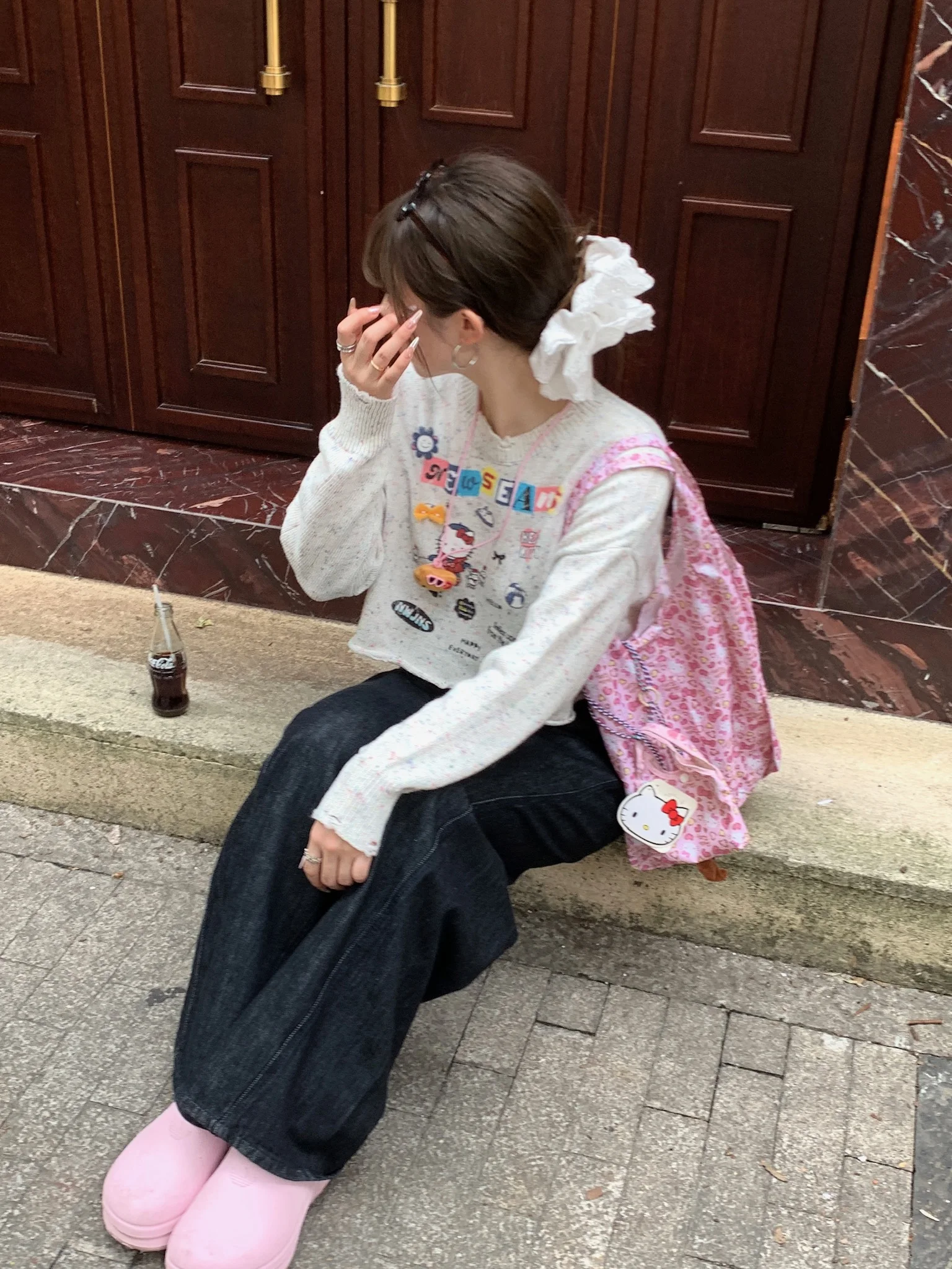 

ort Knitted Wool KT Print Sweater Long Sve round Ne Warm Autumn Top for Women Cry Sweet Apricot Small enmei