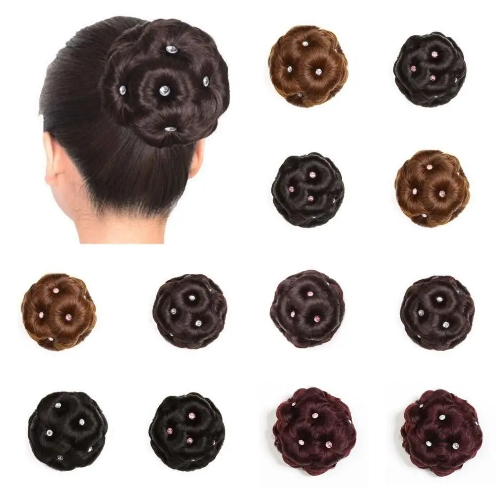 Perücken synthese lockiges Chignon Mode Donut Haarteil elastisches Haarteil Krallen clip 9 Blumen Haars pangen