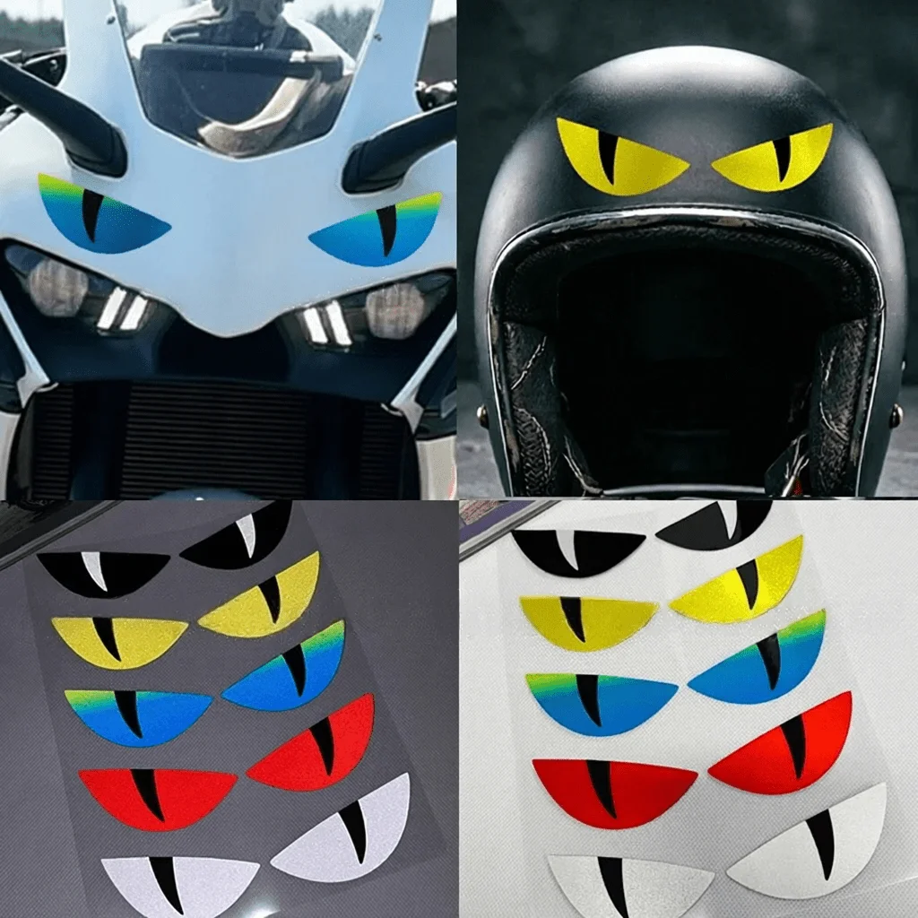 1Pair Cool Devil Eyes Vinyl Sticker, Waterproof Evil Eye Decal for Helmet Fairing Car Scooter