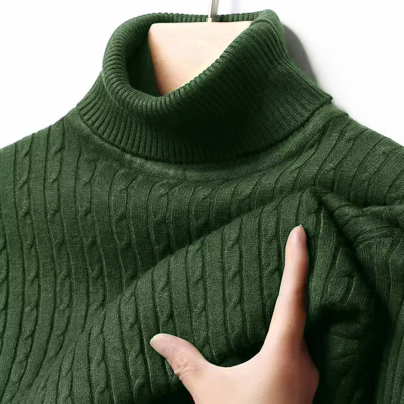 Winter Rollkragenpullover für Herren, Dick und Warm, Marken-Herrenpullover, Slim Fit, Strickware mit Doppelkragen – Detail 5