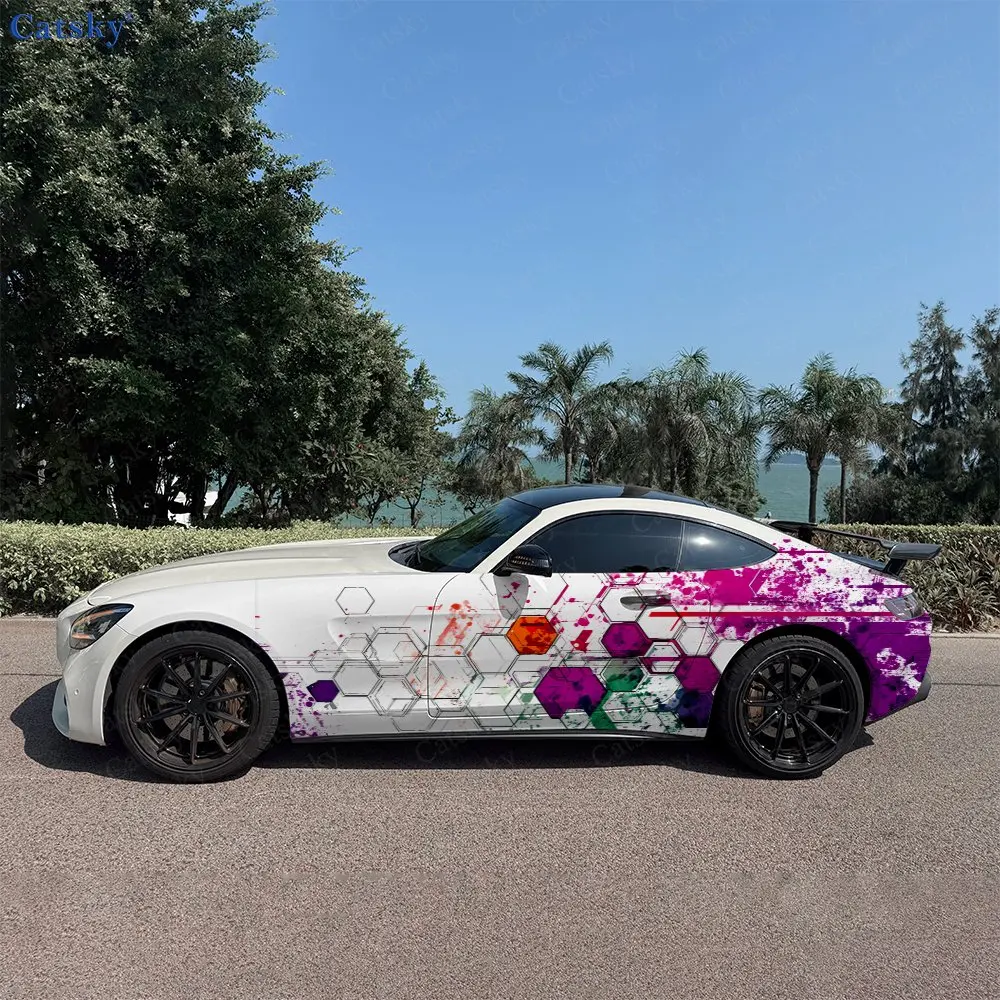 

2pcs Ink-Splatter Geometric Trendy, Durable, Fade-resistant, Enhance Vehicle Aesthetics With Bold Artistic Design Car Vinyl Wrap
