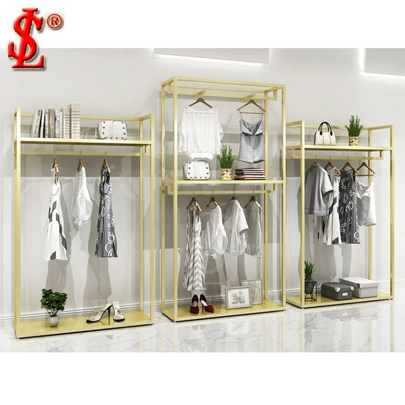 

Custom Clothing Hanging Shelf Stand Gold Color