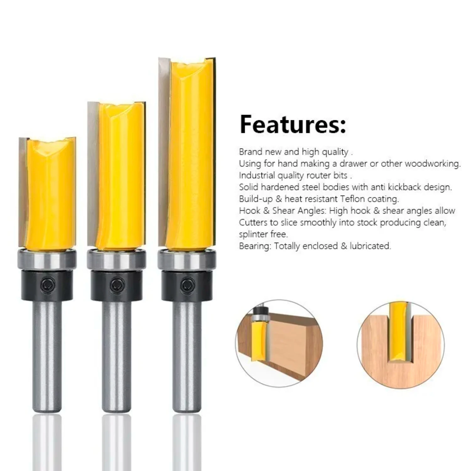 8mm Shank Flush Trim Router Bit Pattern Bit Template Wood Milling Cutter Straight Mill with Bearing Carpenter Tool