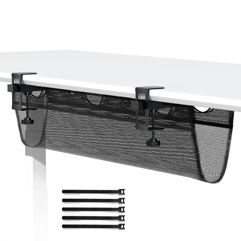 

Сетка для организации кабелей, 36-дюймовая сетка для кабелей под стол с креплением на зажимах, без сверления, для проводов, сетчатый органайзер для кабелей