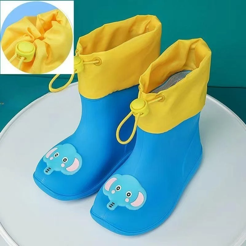 Children\'s Rain Boots New Baby PVC Rubber Waterproof Children\'s Round Head Water Shoes Warm and Cute Cartoon Rain Boots