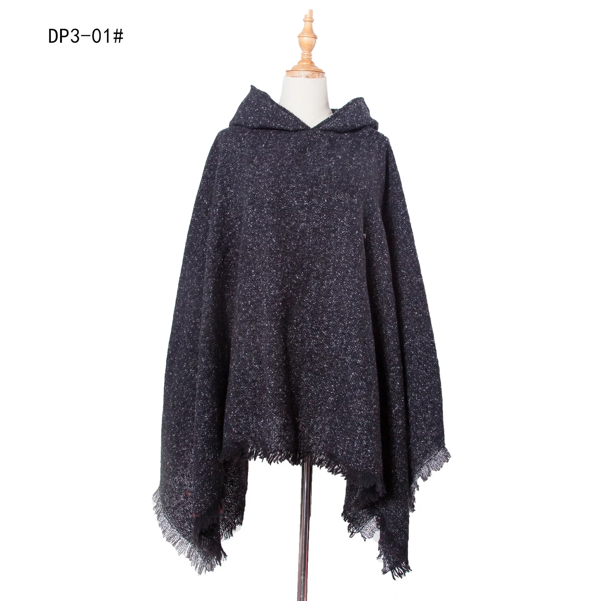 Poncho à capuche en fil boucle pour femme, cape de document solide, pull pour femme, mode de rue, capes bleues, nouveau tourisme, automne et hiver