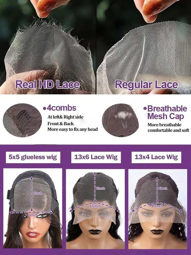 30 40 дюймов 13x6 HD Кружевные фронтальные парики Человеческие волосы Объемная волна 13x4 Передняя волна 6x6 Бесклеевые парики Прозрачная застежка для женщин