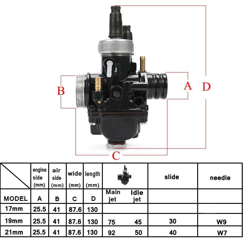 PHBG Carburetor 17 19 21mm 2T Motorcycle Racing Carb With Air Intake For Dellorto RS50 47cc 49cc GY6 JOG 50cc 90cc DIO90