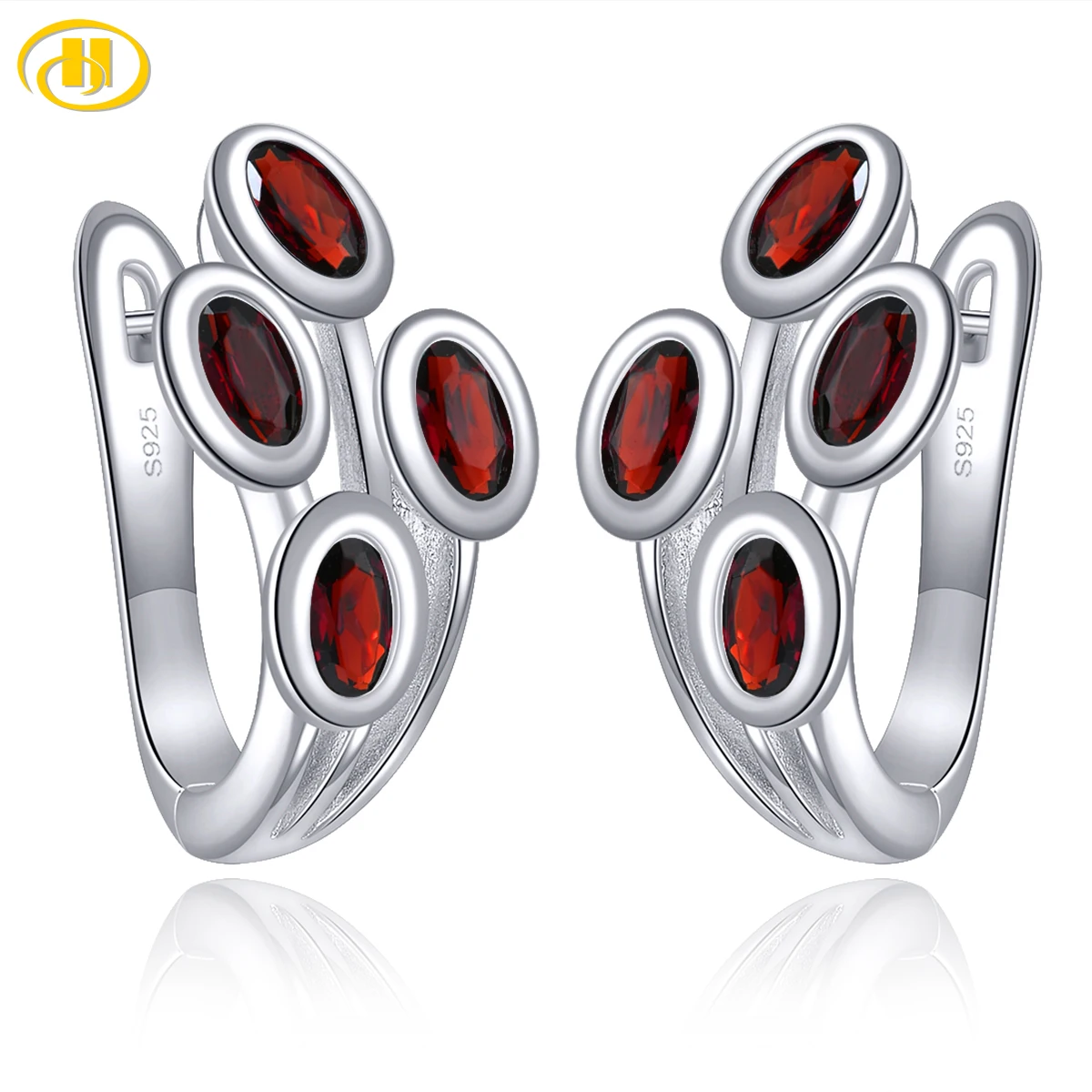 Natural Red Garnet Hoop Earrings Natural Gemstone 2.2 Carats Sterling Silver Fine Elegant Jewelry Women's Best Gift New Year