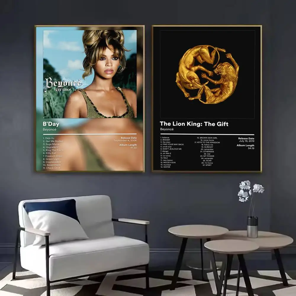 Singer B-Beyonce Music Album Poster Waterproof Sticky Wall Art Print For Bedroom Living Room Hallway Bar Home Decor