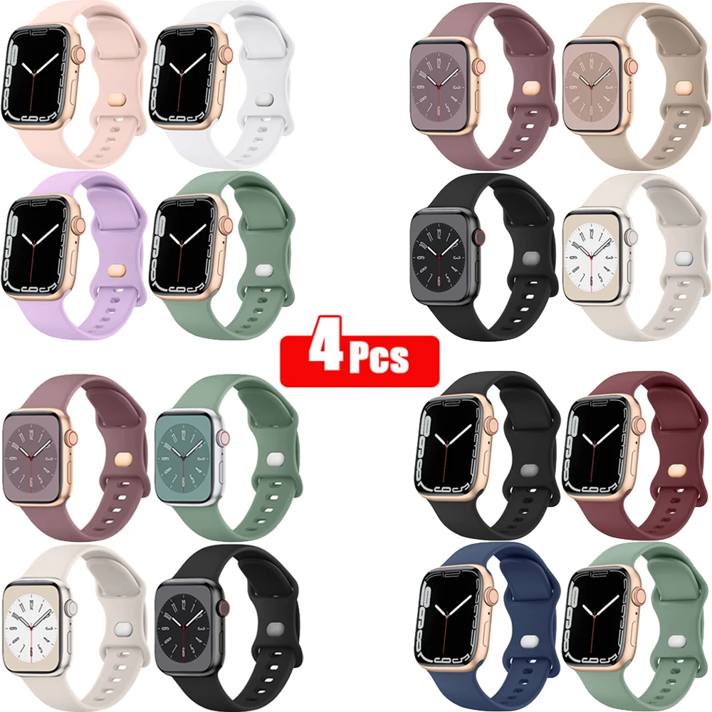 4 buah/lot pita silikon untuk Apple Watch Series Ultra SE 8 7 6 5 4 3 40mm 38mm 44mm 42mm 45mm 41mm 49mm pengganti tali olahraga