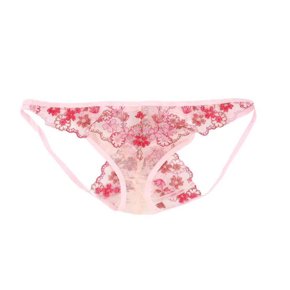 Men's Mesh Floral Embroidered Lace G-String Underwear Low-waist Thongs Panties Sexy Elegant Intimate Lingerie For Men
