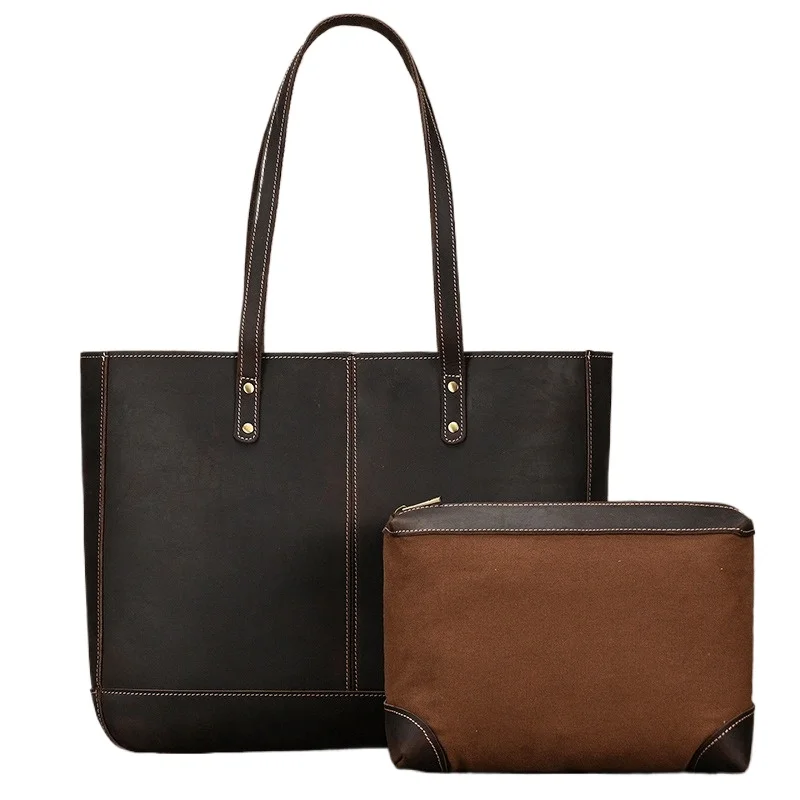 

Vintage Genuine Leather Handbag Women Tote Shoulder Crossbody Bag Large Capacity Retro Cowhide Purse