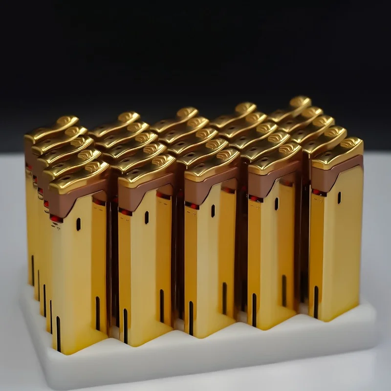 New Cigar Lighter Gold Butane Inflatable Windproof Open Flame Ignifier Metal Blue Fire Cigarettes Lighters & Smoking Accessories - Image 2