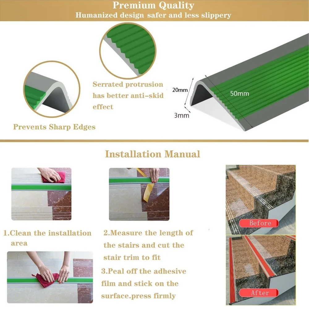 L자형 계단 가장자리 보호대 비닐 테두리, 자체 접착 고무 코 몰딩, 미끄럼 방지 트레드