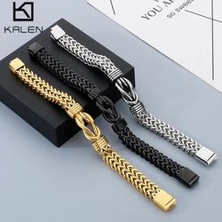 Creative Rope Knot Charm Mesh Bracelet For Men Gold Color Stainless Steel Wristband Jewelry Hip Hop Party Accessory Gift