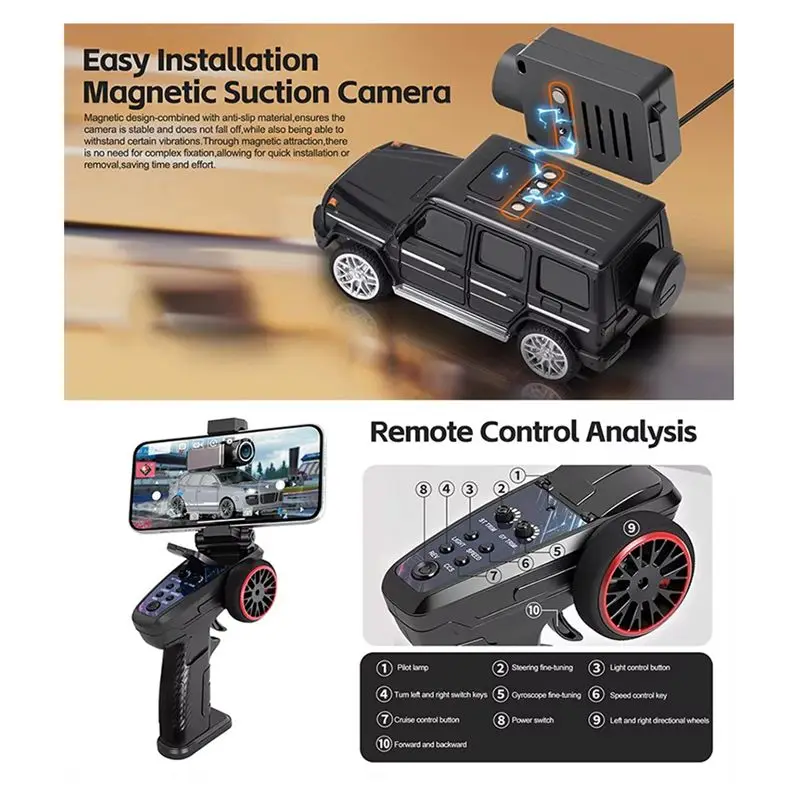 YSUN-RC Car 1:64 6406-C FPV VTX Kit Mini Racing Car 2.4G 720P HD Camera App Controlled Photos+Videos+VR Built-In Gyro B
