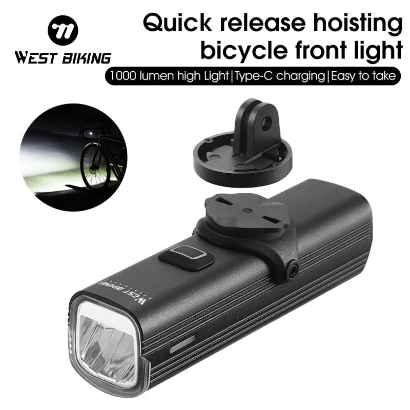 

WEST BIKING Bicycle Headlight 1000 Lumen Quick Release Hoisting Bike Light Power Bank Flashlight Handlebar Type-C Charging Light