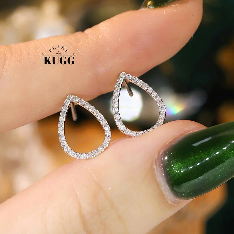

KUGG 100% 18K White or Yellow Gold Earrings 0.30carat Real Natural Diamond Stud Earrings for Women Classic Design Party Jewelry