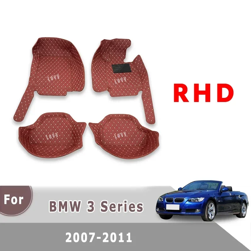 RHD Maßgefertigte Auto-Fußmatten für BMW 3er Cabriolet 2011 2010 2009 2008 2007 Auto-Fußpolster Automobil-Innenausstattung Teppiche