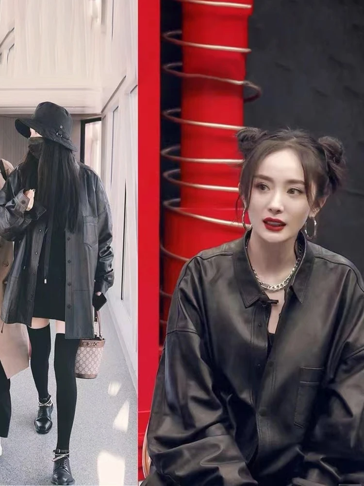 

Ele Vintage Women's Genuine eepskin Leather irt Long Sve Button Cuff ket Detail Commute Friendly Regular Fit