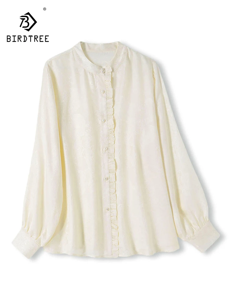 

Элегантная шелковая блузка BirdTree-Silk, с жаккардовым узором, оборками и пэчворком, женская свободная блузка для офиса, новинка весны 2026, T62332CC