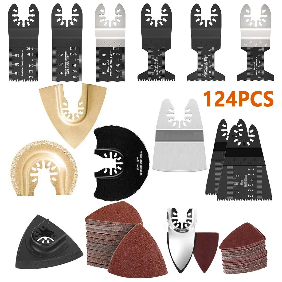 

124Pcs Multitool Blades Oscillating Saw Blades Bi-metal Blades High Precision Fast Cutting Saw Blades Renovator Trimmer blades