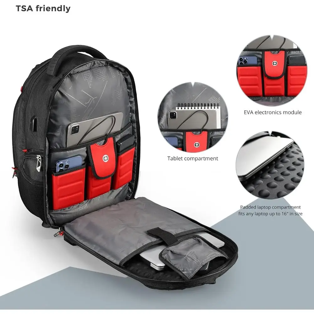 Travel Backpack or Men, BusinLaptop Backpack With USB Charging Port, its 15.6" Computer, Black