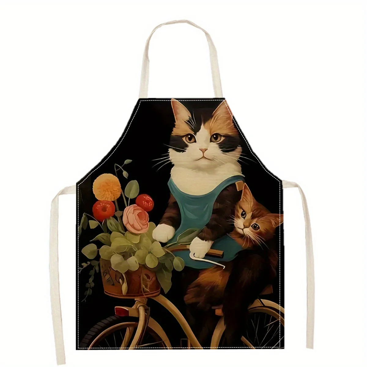 Linen Apron Funny Cat Sunglasses Print Kitchen Cooking Baking Gardening Craft Art Painting Protective Wear Home Chef Gift Idea
