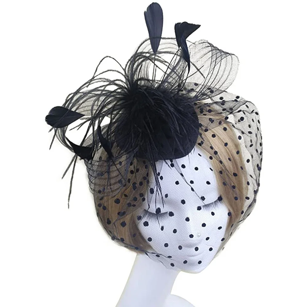 Retro Style Bird Cage Mesh Bridal Face Veil Feather Fascinator Headwear for