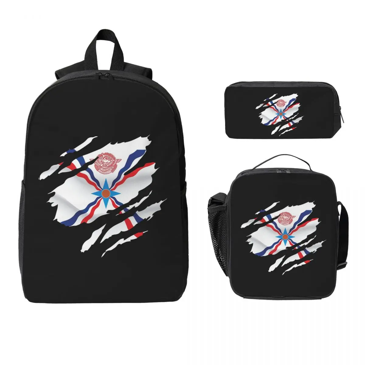 

Luxury Assyrian Suryoyo Flag Backpack Boys Girls BookBag School Bag Laptop Shoulder Bags 3ps Insulated Lunch Bag Pencil Case