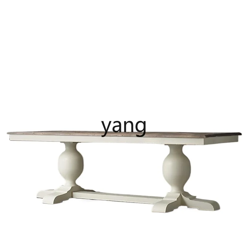 

LH white dining table retro old all solid wood square table dining table French and chair combination