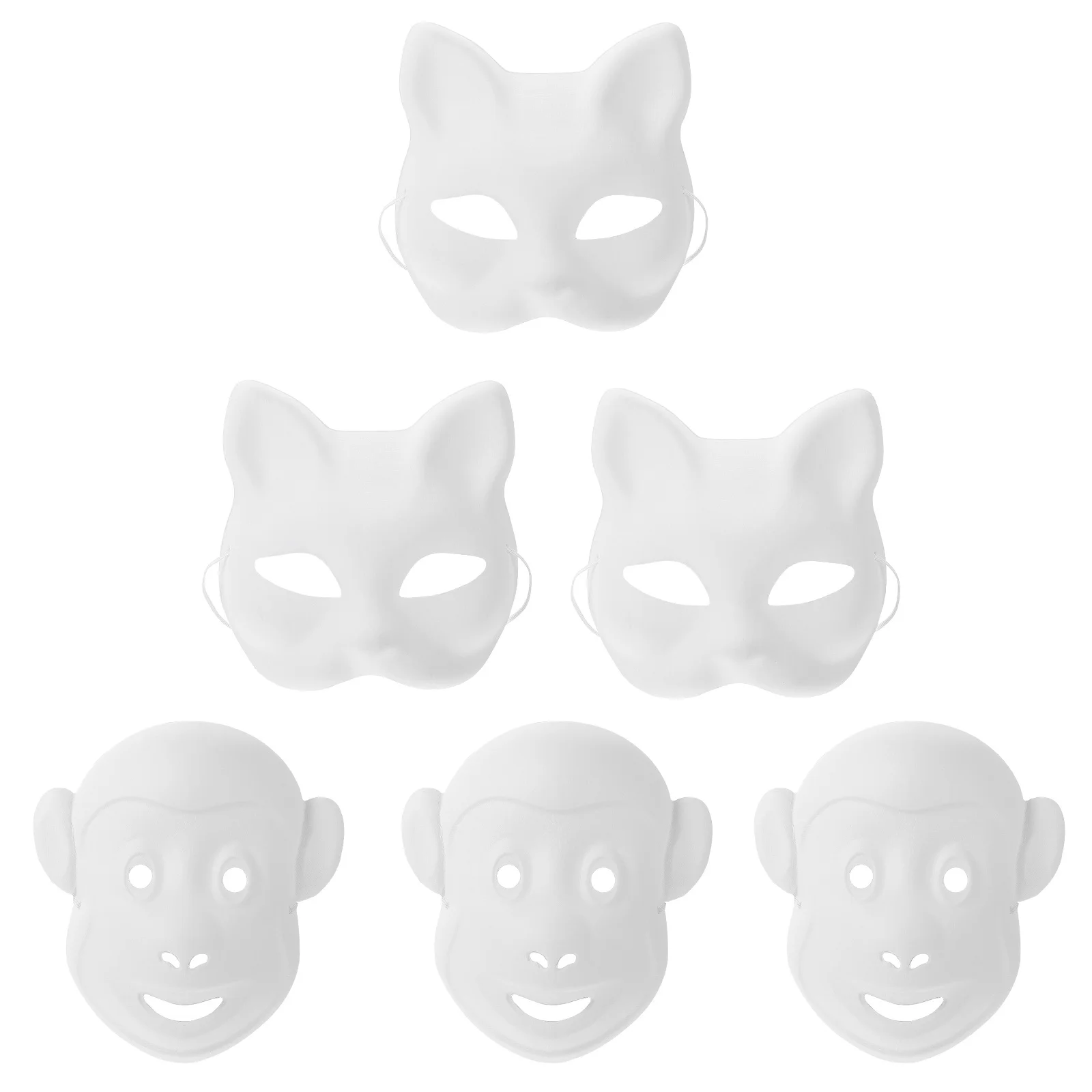 6 Pcs DIY Paintable Cat Mask for Halloween Party Unisex Animal Face Craft Kit Masquerade Costume Prop White Blank Masks