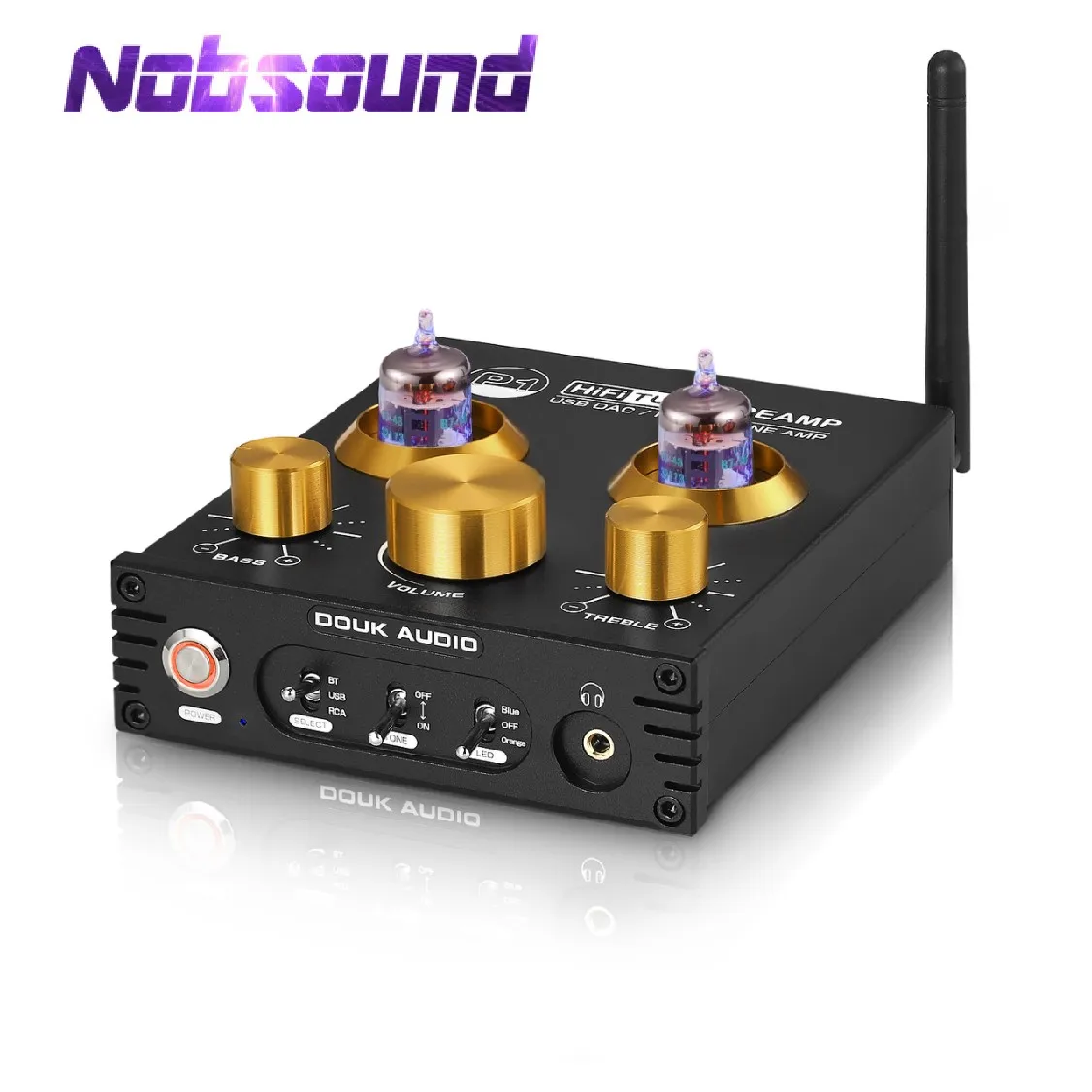 

Nobsound HiFi Bluetooth 5.0 JAN 5654 Valve Tube Preamp Bass Preamplifier Stereo Audio Headphone Amplifier USB DAC APTX