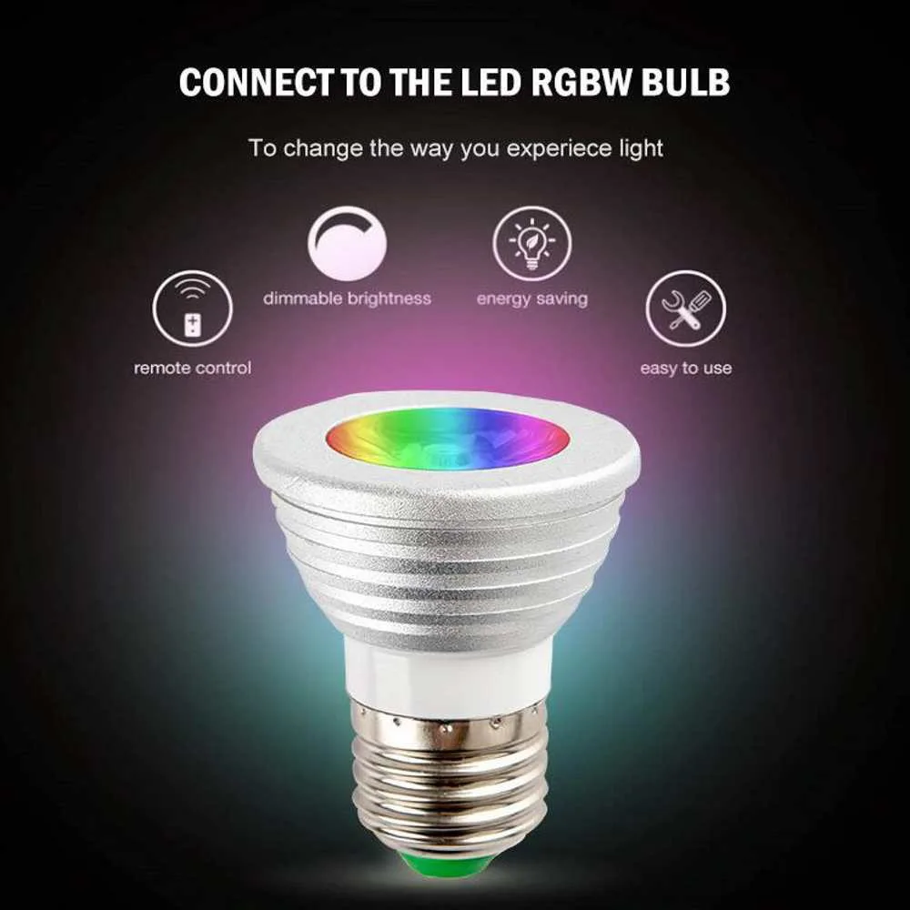 E27 Remote Control LED RGB Spotlight Bulbs 5W Home Decoration Color Holiday Dimmable Magic Holiday RGB Lighting+Remote Control