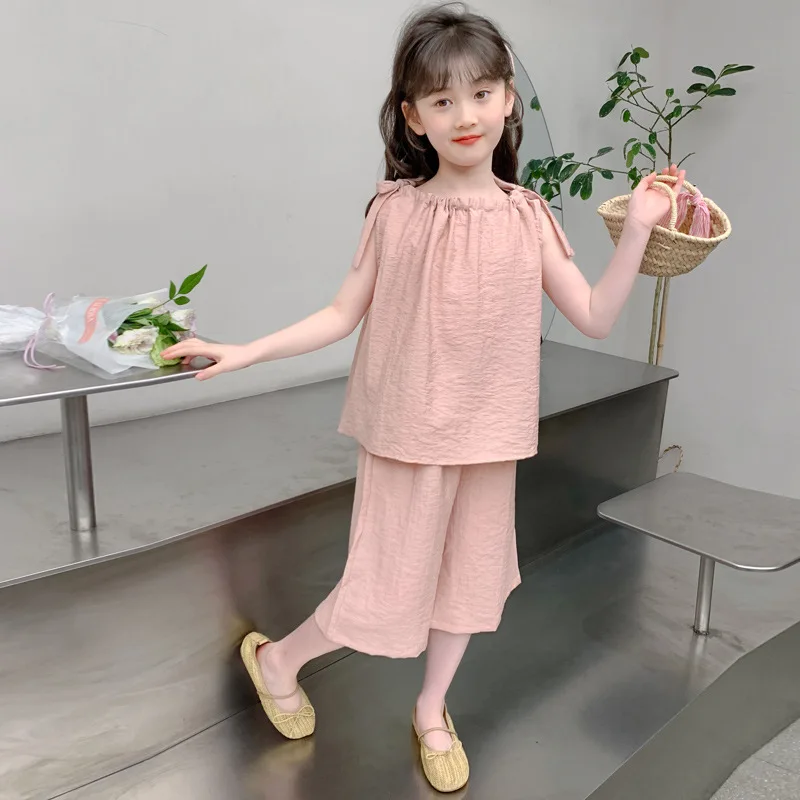 

Girls Suits Set Summer Thin Sleeveless Top 2024 New Medium Children Fashion Girls Vest Shorts Two-piece Set Fashion Clothes