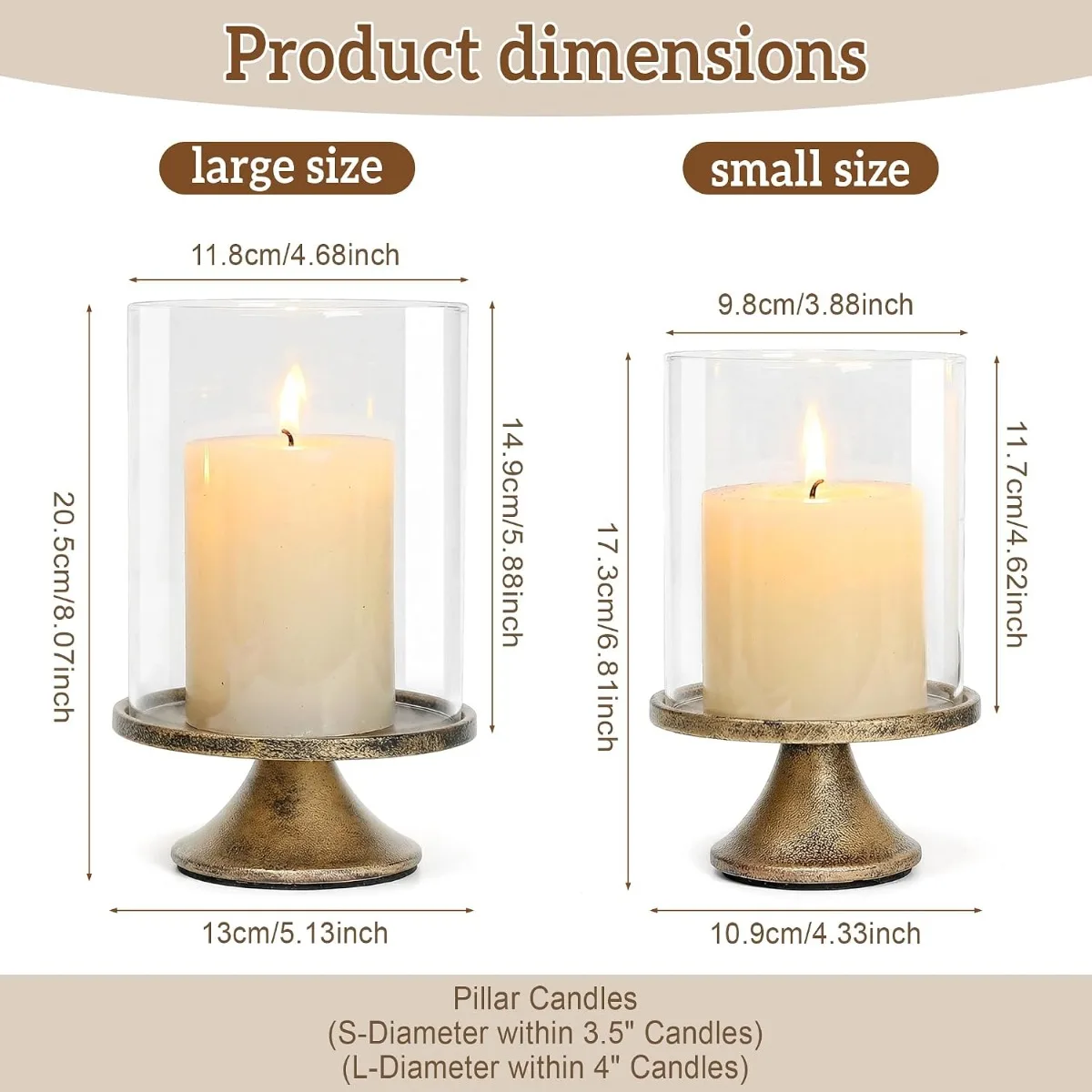 2pc Hurricane Candle Holders Glass Dome Iron Base Pillar Stand for Home Dining Table Wedding Decor Centerpiece Accent Indoor Use